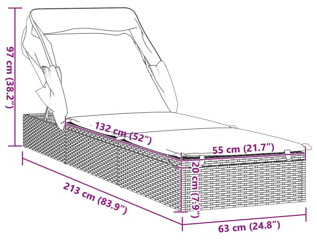 Transat rotin avec toit solaire noir 213x63x97 cm : confort à l'ombre - 8