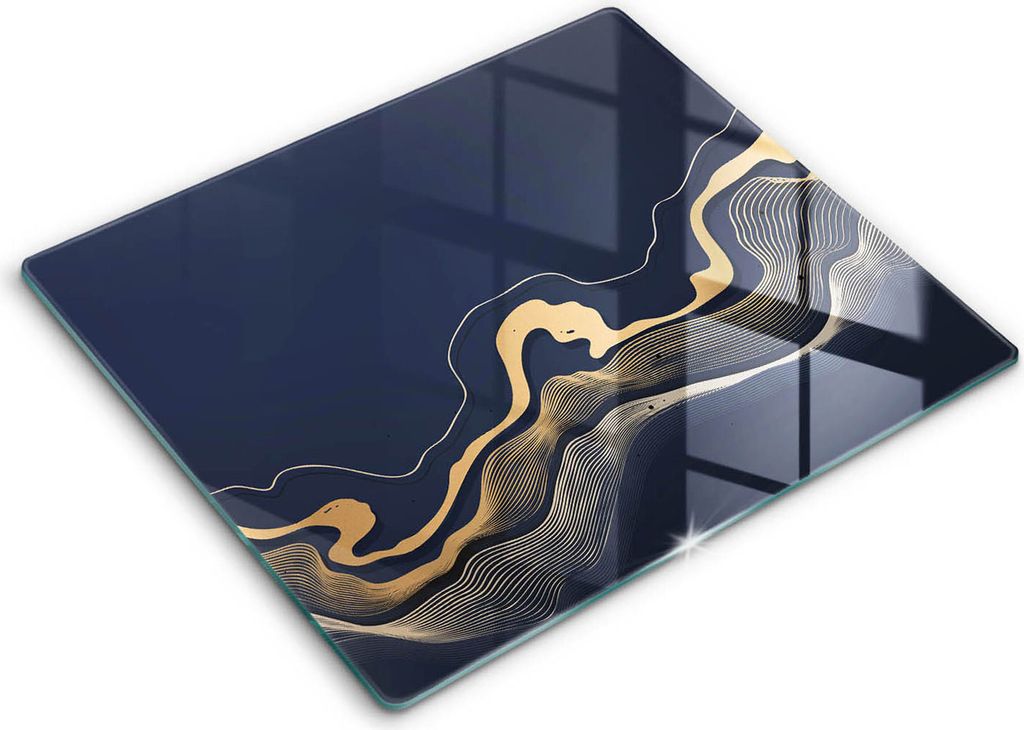 Glasschneideplatte - Herdabdeckplatte - 60x52 - Schneidebrett - Spritzschutz - Abstraktion goldene Linien