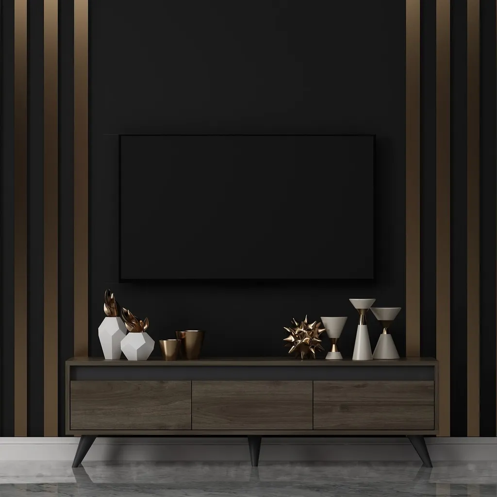 Meuble TV Salon 150x30 cm Noyer Century - Idéal pour Grand Écran Plat