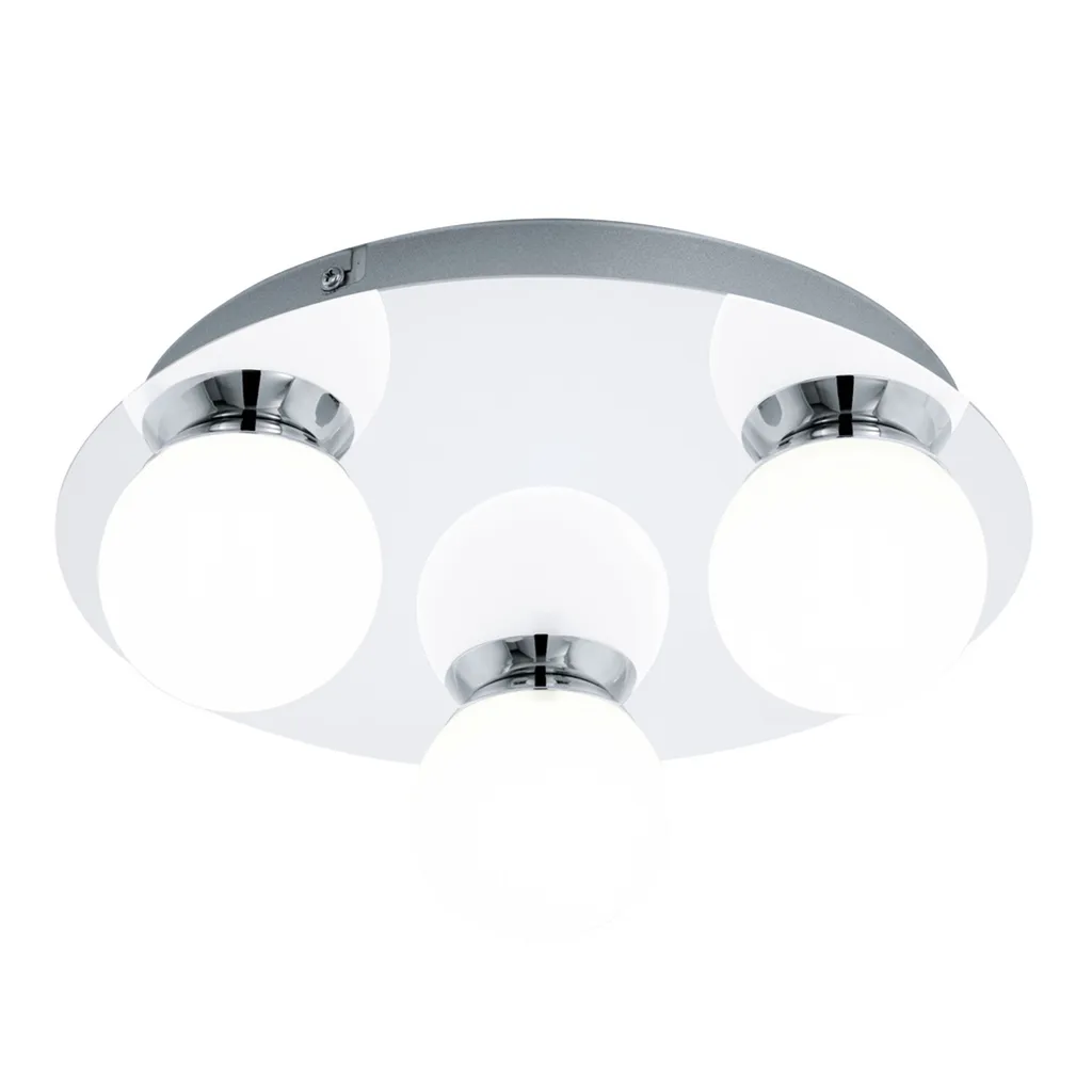 Plafonnier LED rond salle de bain 3 flammes chrome IP44 verre opale 29cm