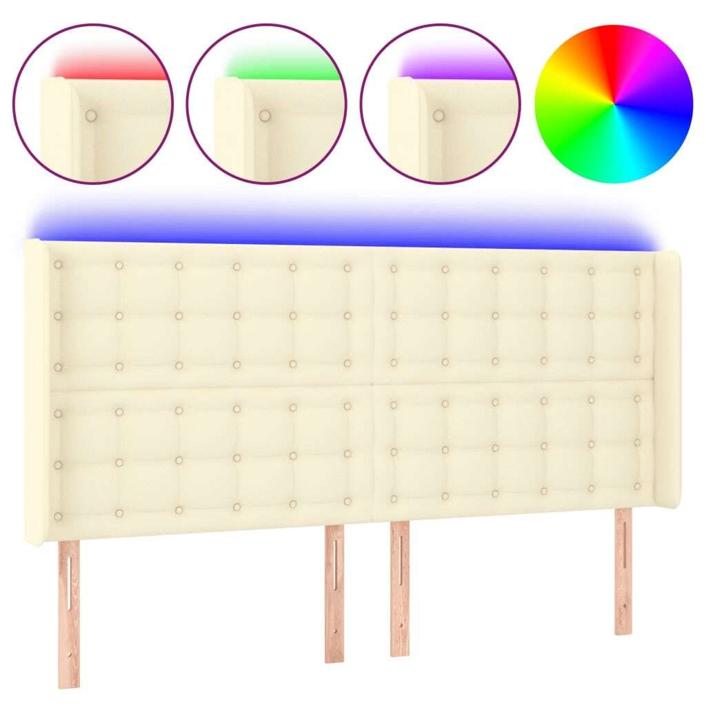 LED Kopfteil Creme 147x16x118/128 cm Kunstleder