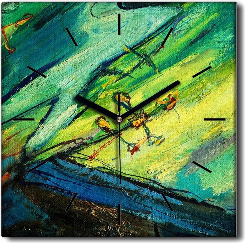 Coloray Uhr auf Leinwand 30x30 cm Wand Uhr Dekoration Wohnzimmer Segeltuch schwarze Hände -Abstraktion Kunstkunst