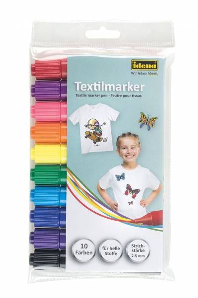 Idena Textilmarker für helle Stoffe, 10 Textilstifte in Produktbild 