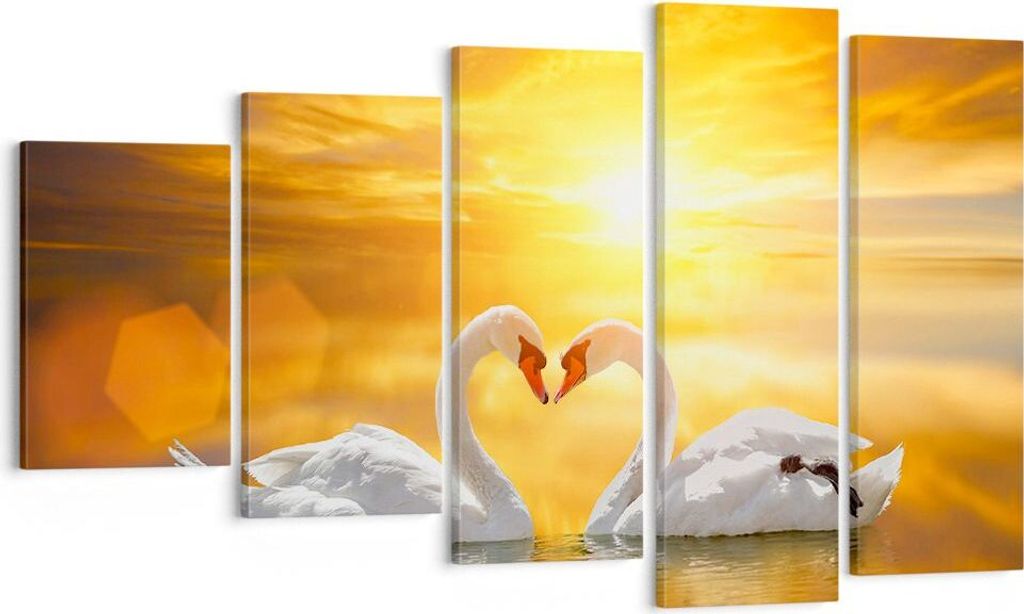 Bild auf Leinwand - Leinwandbild - Schwan Wasser Paar - 100x60cm - Wand Bild - Wanddeko - Leinwanddruck - Bilder - Kunstdruck - Wanddekoration - Le...