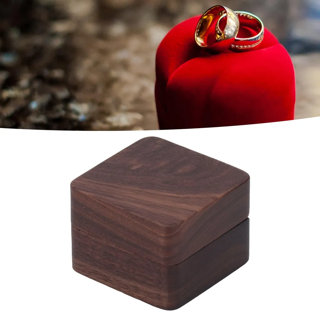 Scatola Portaanelli In Legno Di Noce Nero Con Velluto – Scrigno Vintage Per Fede Nuziale E Anelli Fidanzamento – 5x3,5 Cm Con Chiusura Magnetica