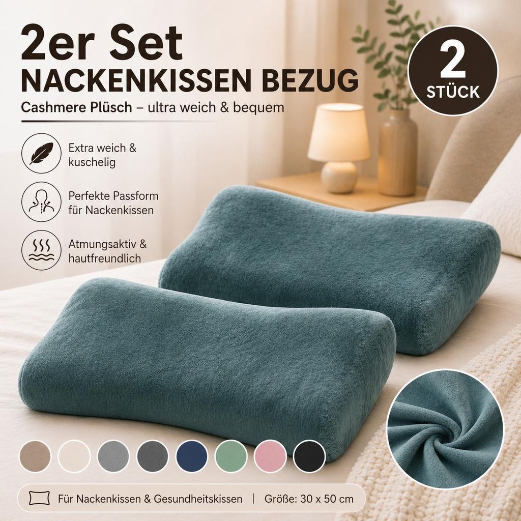 2er Set Nackenkissen Bezug 40–45 x 60–65 cm – Cashmere