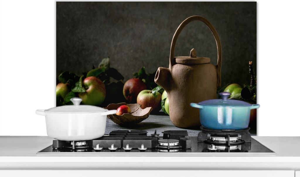 KitchenYeah Spritzschutz Küche - Küchenrückwand - Wandschutz für Herd und Spüle - Teekanne - Tee - Stilleben 80x55 - Alu-Dibond (Alternativ...