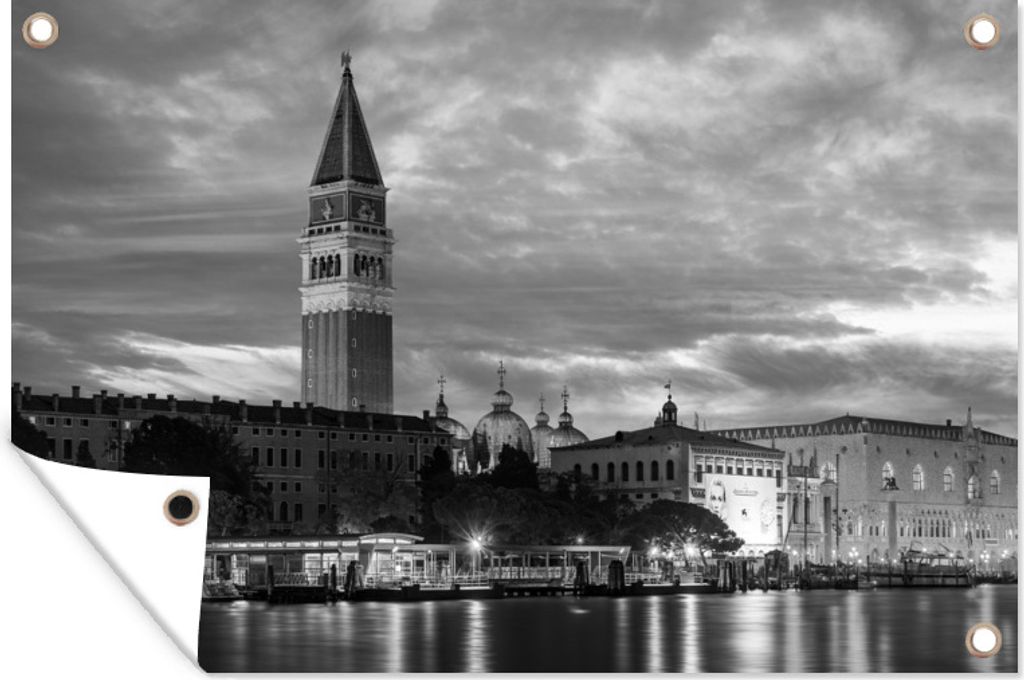 MuchoWow 90x60 cm Outdoor-Poster Gartendeko Sichtschutz Garten Poster für den Garten Campanile di San Marco - schwarz und weiß