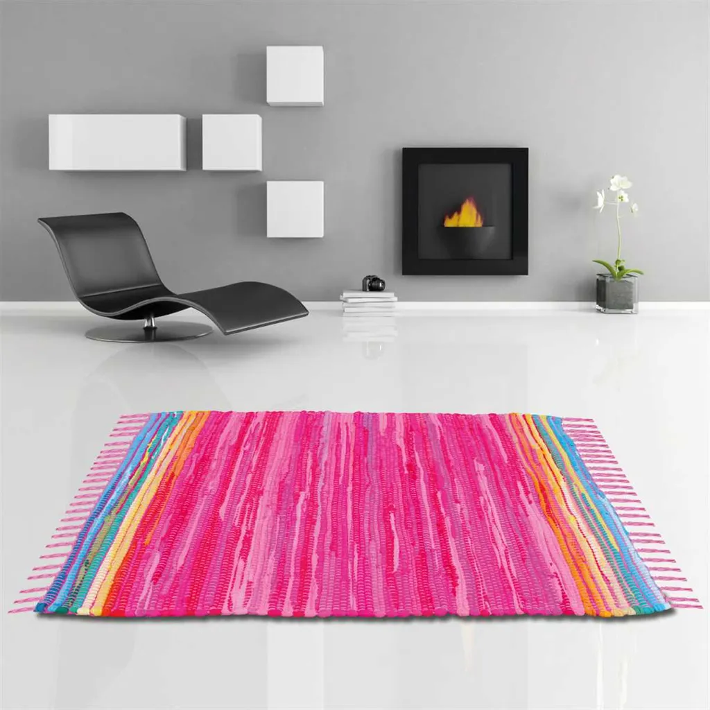 Grand tapis rose Flickenteppiche 140x200 cm en coton tissé main