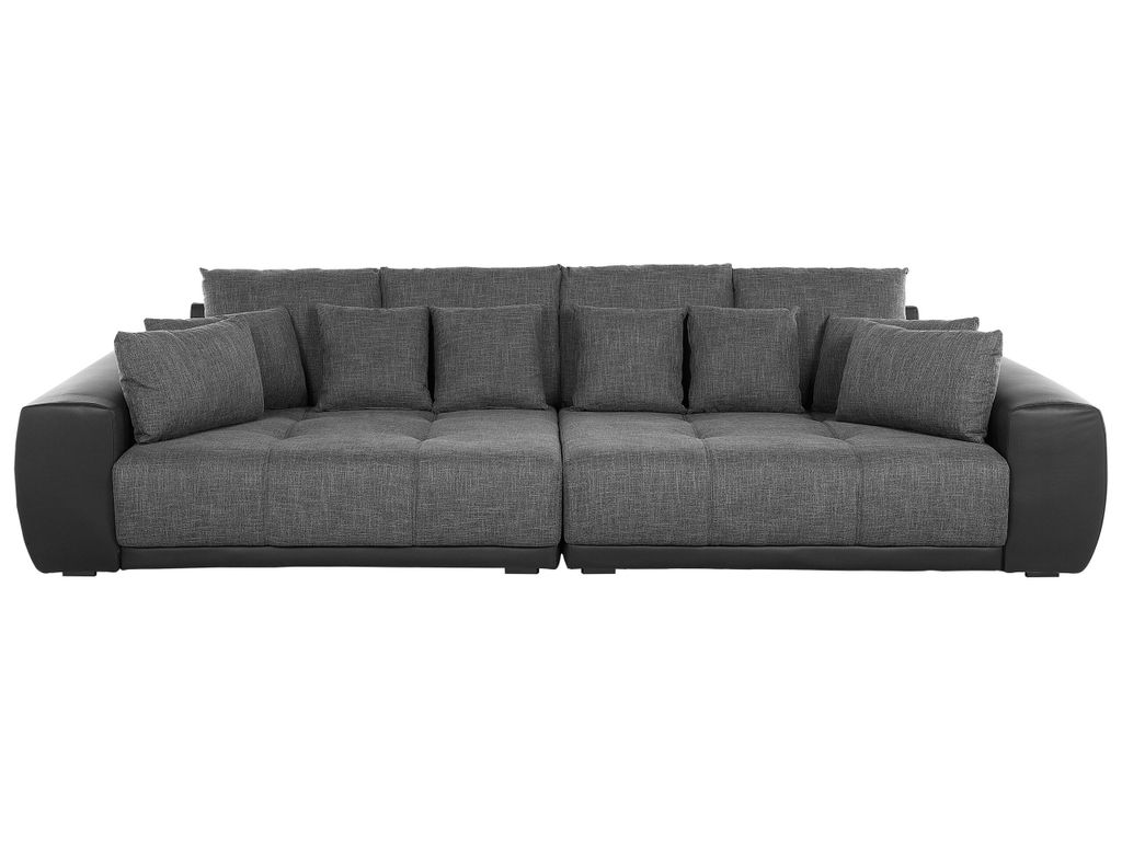 BELIANI Sofa szaro-czarna 4-osobowa dodatkowe poduszki Zdjęcie produktu 