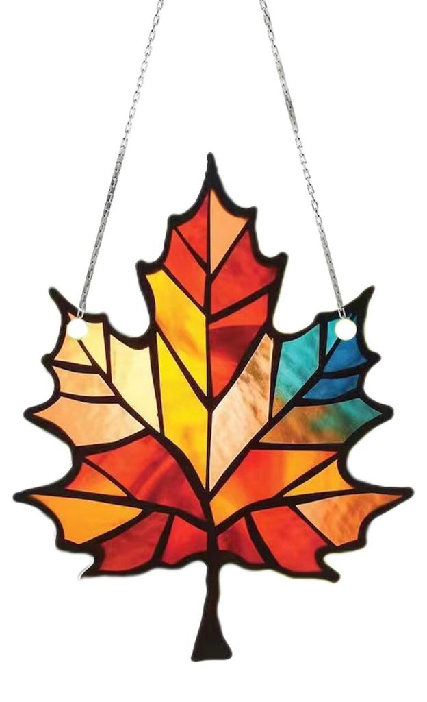Ahornblatt-Sonnenfänger, Hängedekoration, Thanksgiving, Herbst, Buntglas, 2D, flaches Acrylglas, Fenster, Wandbehang, Ornament C