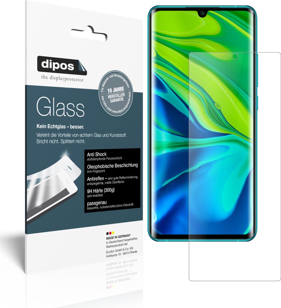 2x Schutzfolie für Xiaomi Mi Note 10 Lite matt - Anti-Shock 9H Folie dipos Glass Kunststoffglas