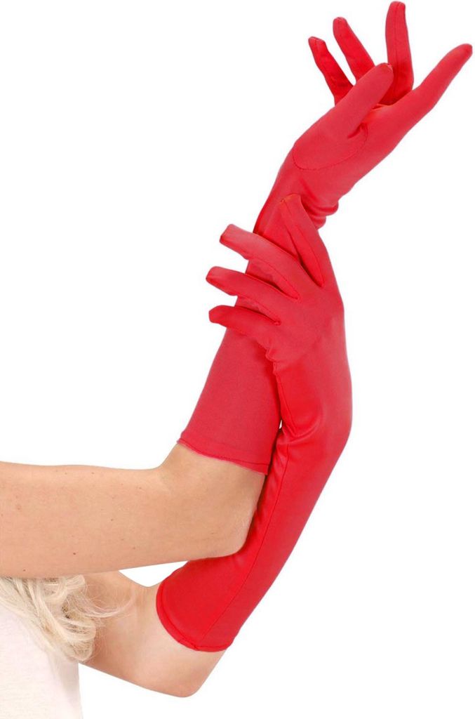 Satine handschoenen, lang, rood - One size Productafbeelding 