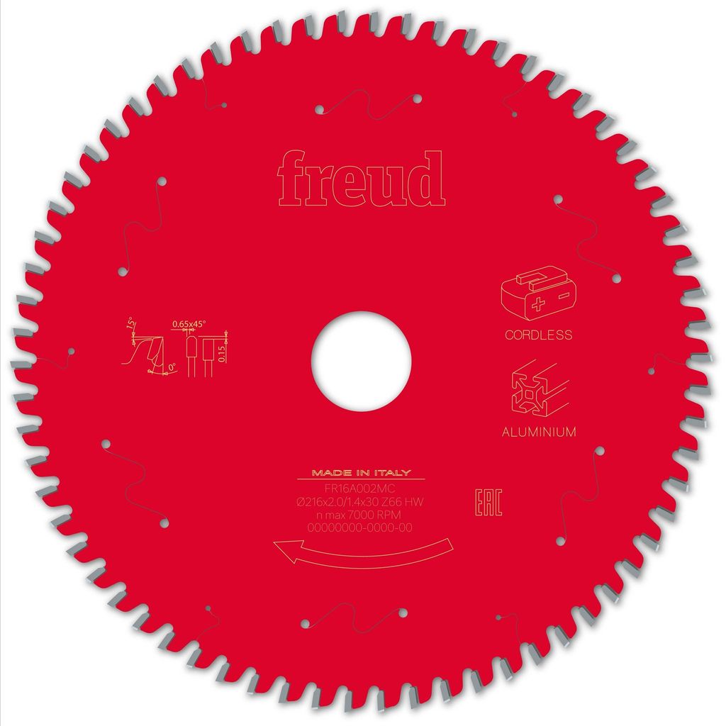 Freud Kreissägeblatt für Aluminium NE-Metall 216x2,0/1,4x30mm 66Zähne FR16A002MC