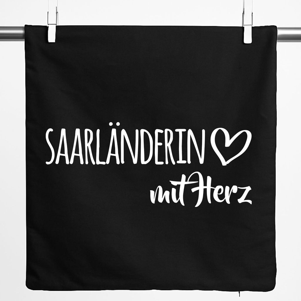Huuraa Kissenbezug Saarländerin mit Herz 40x40cm Black Baumwolle Dekokissenbezug Geschenkidee