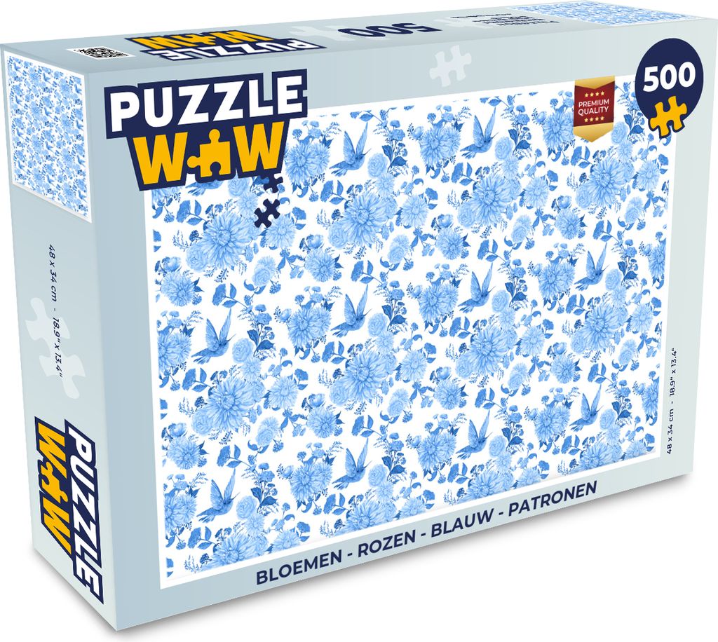MuchoWow Puzzle 500 Teile Blumen - Rosen - Blau - Muster - 500 Teile - Kinder - Selberbauen - Puzzlespiele