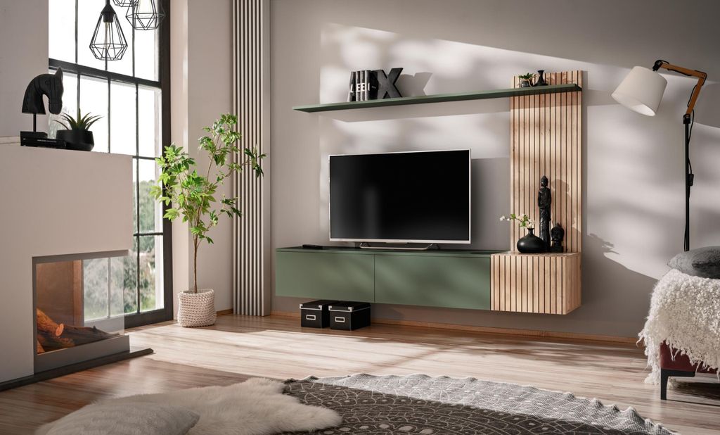Anbauwand Wohnwand Schrankwand Solo HJZI mit Lamellen und Push-Click System