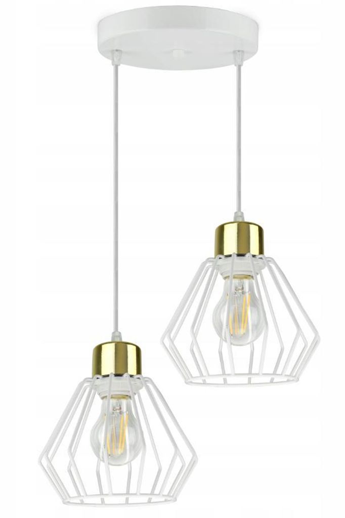 Luxolar Led Pendelleuchte 2 flammig aus Metal Draht Weiß-Gold im Edison-Stil E27 60W - Deckenleuchte GLAM Design - Hängelampe für Wohnzimmer, K...