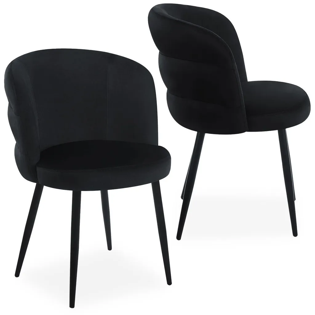 Chaises matelassées velours noir style moderne lot de 2 modèle Malawi