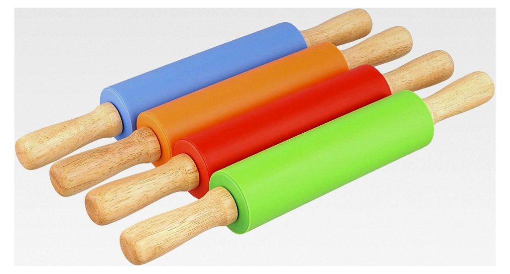 4 Stück Silikon-Teigroller, 38 cm, 4 Farben mit Holzgriff, Antihaft-Nudelhölzer zum Backen
