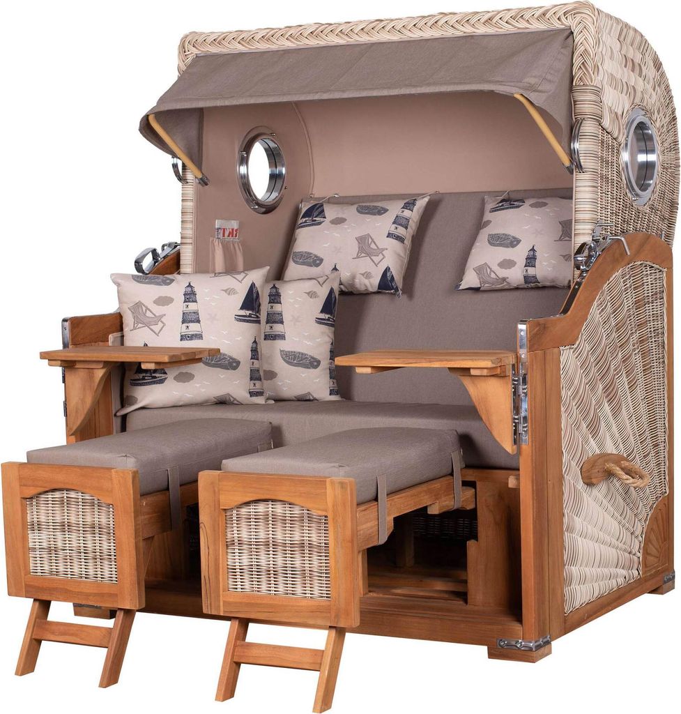 Strandkorb-Set - bene living - Ammersee Grande XL Teak - PE shell - Modell 540 - inkl. Liftersystem