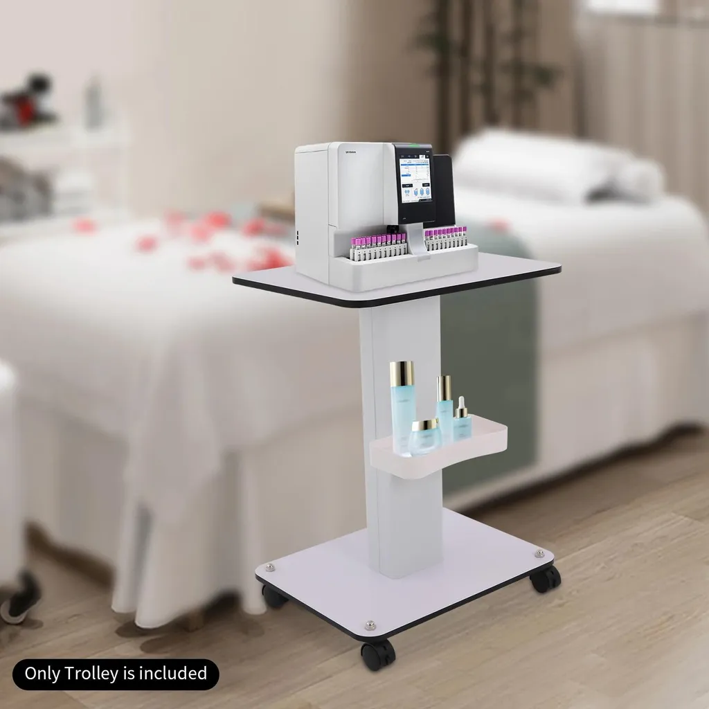 Table de service robuste 40 kg pour coiffeur, métal et bois blanc