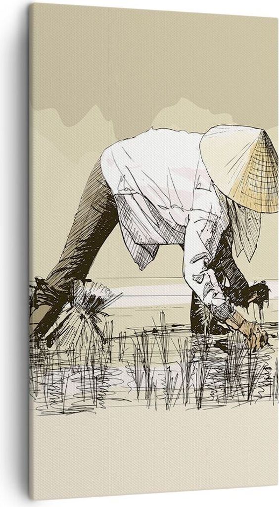 Bild auf Leinwand - Leinwandbild - Reis Asien Feld Wasser - 45x80cm - Wand Bild - Wanddeko - Leinwanddruck - Bilder - Kunstdruck - Wanddekoration -...