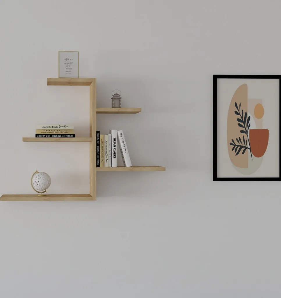 Étagère Murale Décorative Gami en Bois Chêne Saphir pour Salon et Bureau