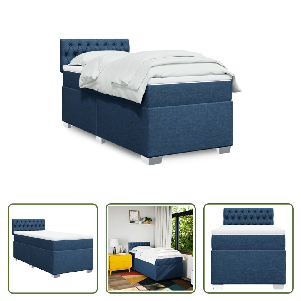 The Living Store Boxspringbett mit Matratze Blau 90x190 cm Stoff