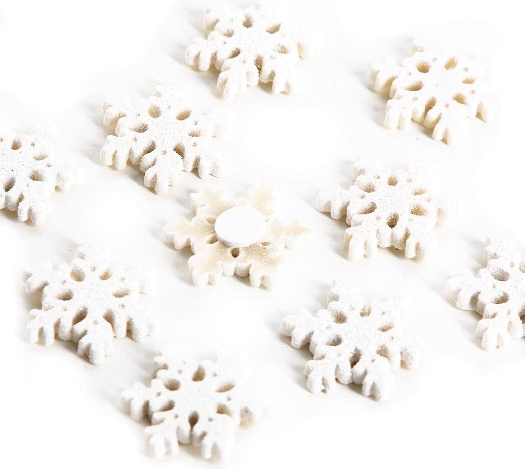 10 Schneeflocken Streuteile weiß glitzernd mit Klebepunkt