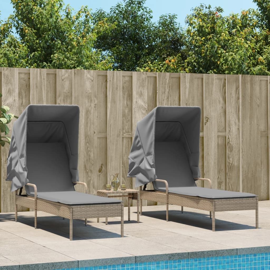 Maison Exclusive - Sonnenliegen 2 Stk. mit Dach und Tisch Beige Poly Rattan