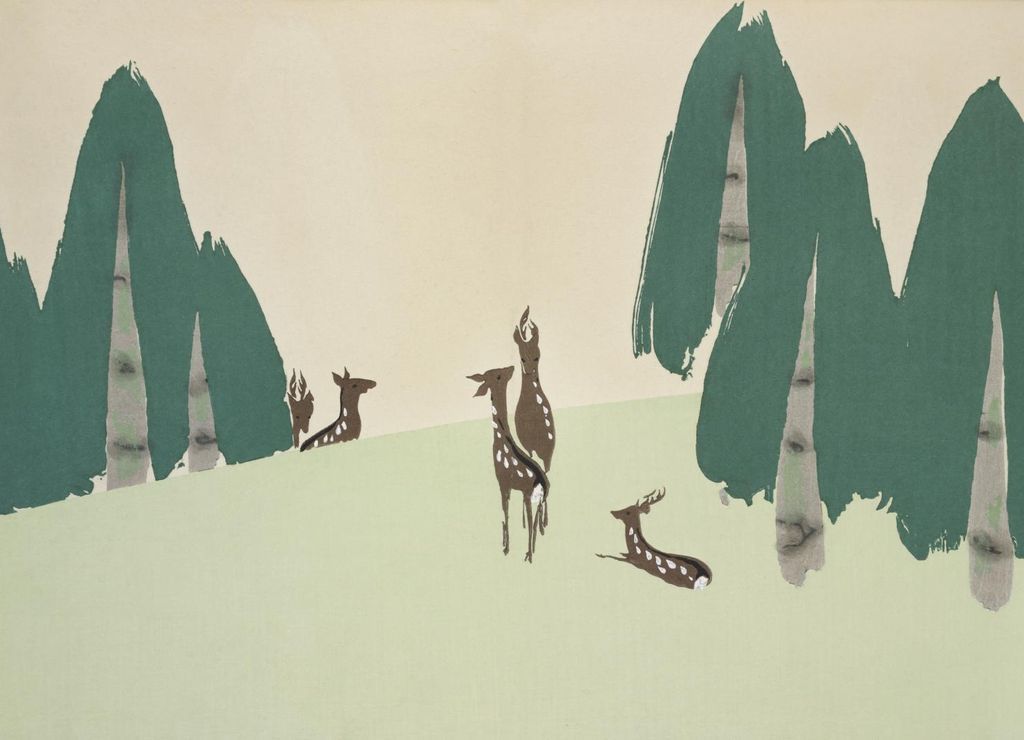 Plakat 18x13cm Reh, Sekka Japanischer Vintage für das Wohnzimmer