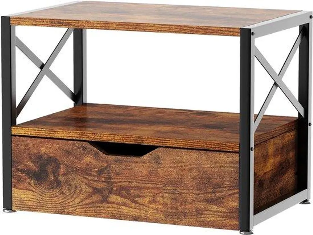 Support bois rustique pour bureau avec rangements compartimentés