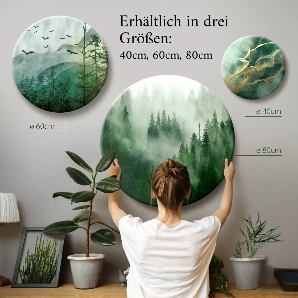 Quadro Rotondo 80x80 cm Monstera 3D - Tela Moderna Tropicale XXL - 7