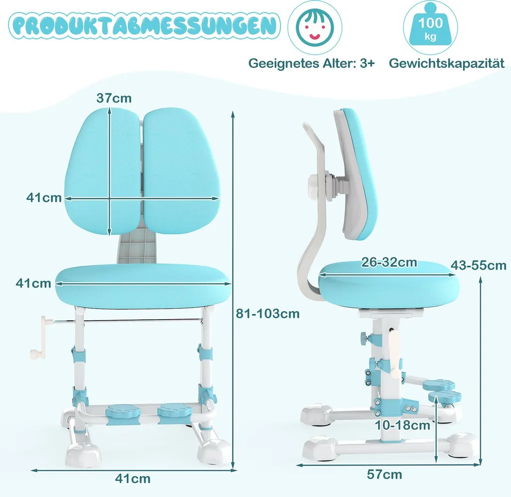 Sedia da Scrivania COSTWAY per Bambini Blu Ergonomica Regolabile - 3