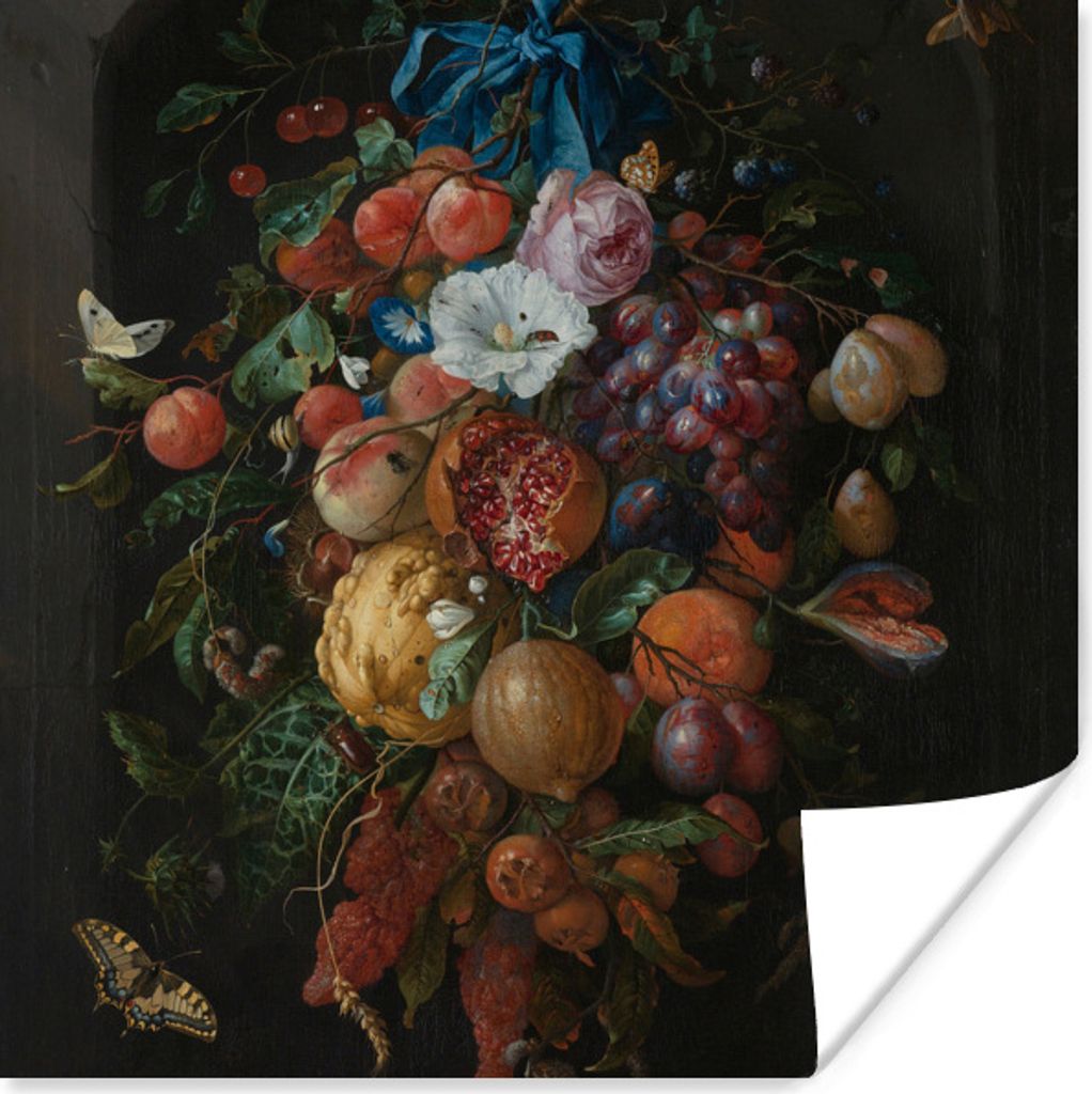 MuchoWow Poster Früchte und Blumen - Gemälde von Jan Davidsz. de Heem 75x75 cm - Wand Dekoration