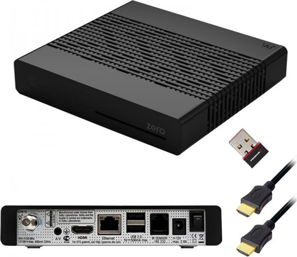 VU+ ZERO Black Digital Sat Receiver 1x DVB-S2 Tuner SAT Linux FullHD mit Wlan-Stick 150 Mbits