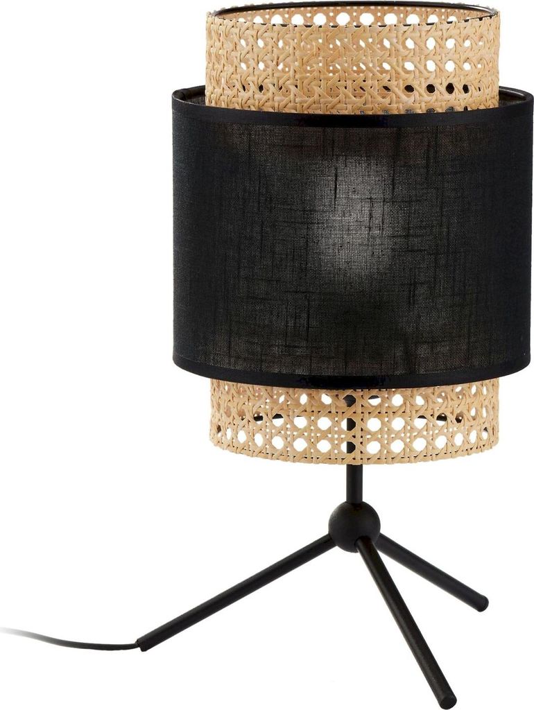 Nachttischlampe Metall Stoff E27 D: 20 cm 45 cm hoch Dreibein in Schwarz Gold rund Modern Nachttischleuchte