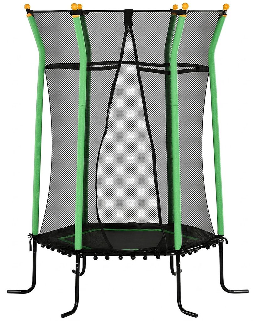 Trampolin für Kinder Ø163,5 cm, mit hohem Sicherheitsnetz und Reißverschlusseingang, gepolsterte Pfosten, federloses Design mit elastischen Seil...