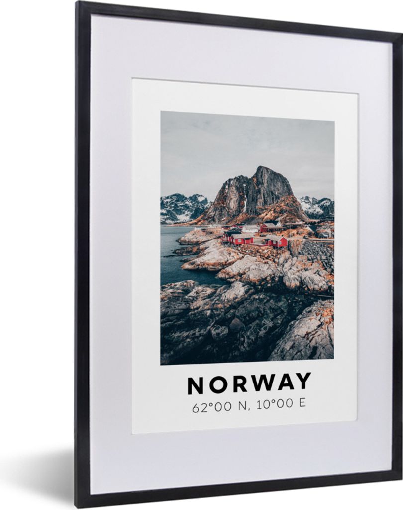 MuchoWow Gerahmtes Poster Norwegen - Bergen - Skandinavien 30x40 cm - Poster mit Schwarzem Bilderrahmen Wandposter Rahmen Foto Bilder - Wandposte...