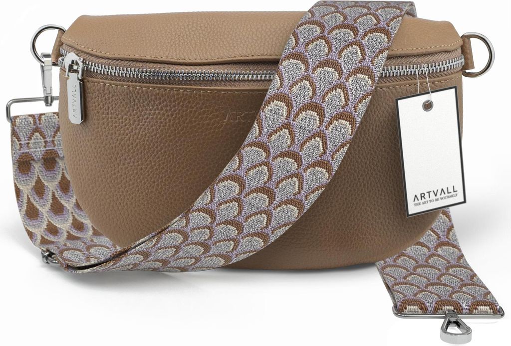 ARTVALL - Umhängetasche aus Leder, Klein mit verstellbarem Schultergurt, abnehmbares Taschenband, Crossbody Bag in Hellbraun