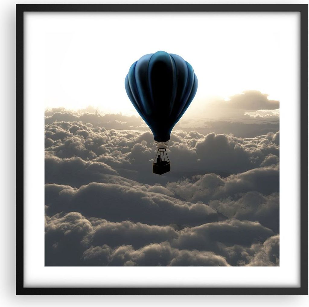 Gerahmtes Poster - Schwarzer Rahmen - Wolke Ballon Himmel - 50x50 cm - Wand Bild - Wanddeko - Wandbilder - Kunstposter - Wandposter - Bilderrahmen ...