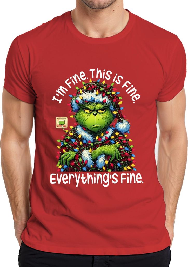 Grinch I'm Fine This Is Fine Everything's Fine Weihnachten lustig Herren T-Shirt, Rot, XL