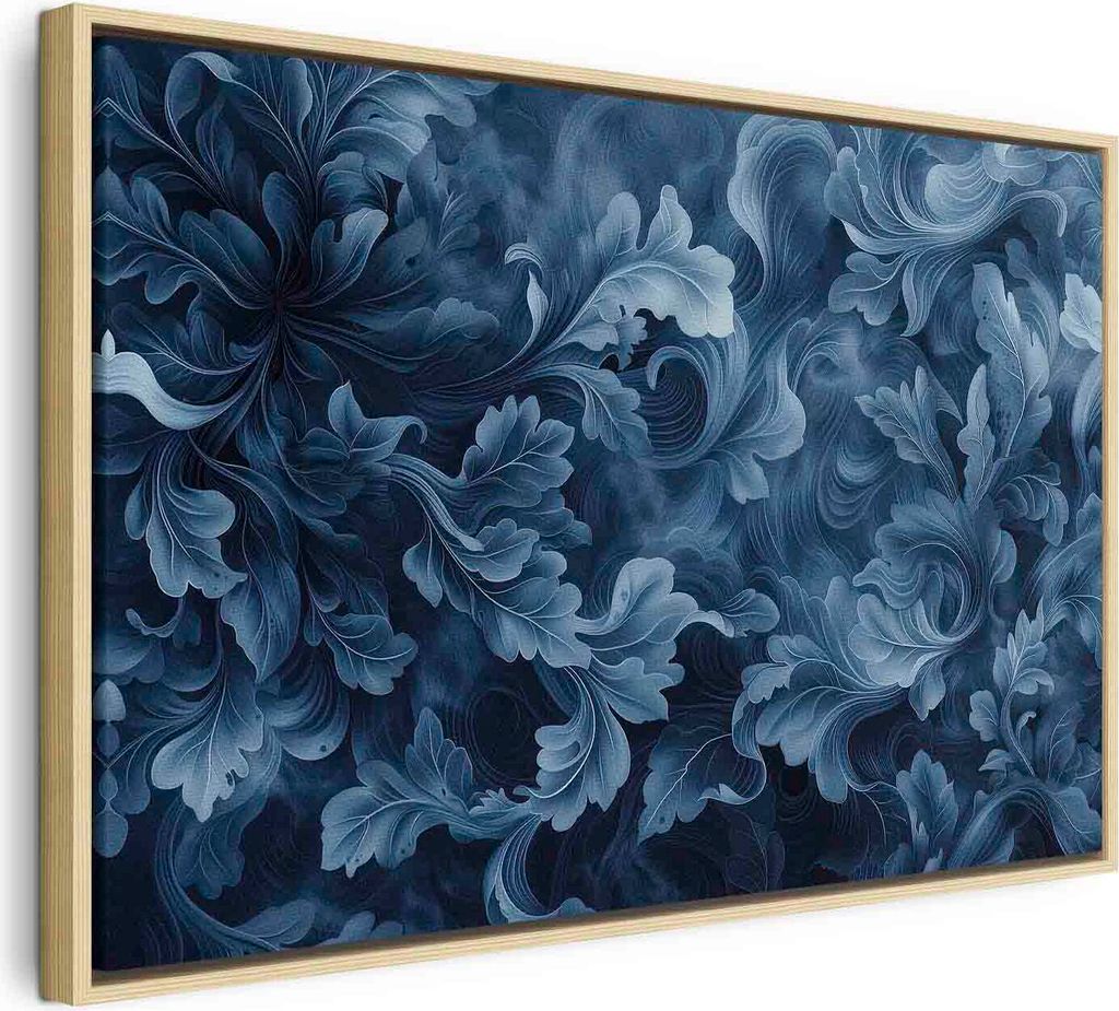 Italienischer Leinwand Leinwandbild - Abstract Ornaments Dark Blue Victorian Leaves 60x40 cm Muster f-H-10010-b-a