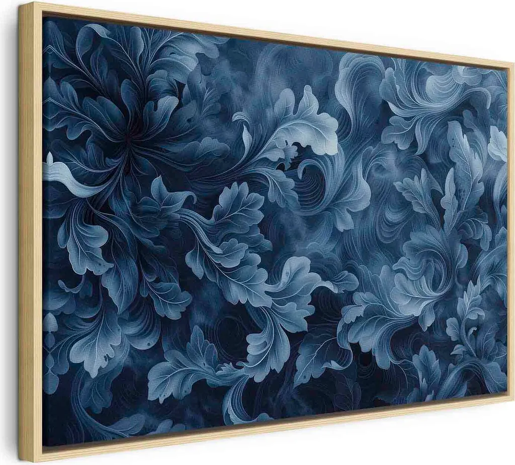 Stampa su Tela Blu Scuro 60x40 cm - Quadro Astratto Foglie f-H-10010