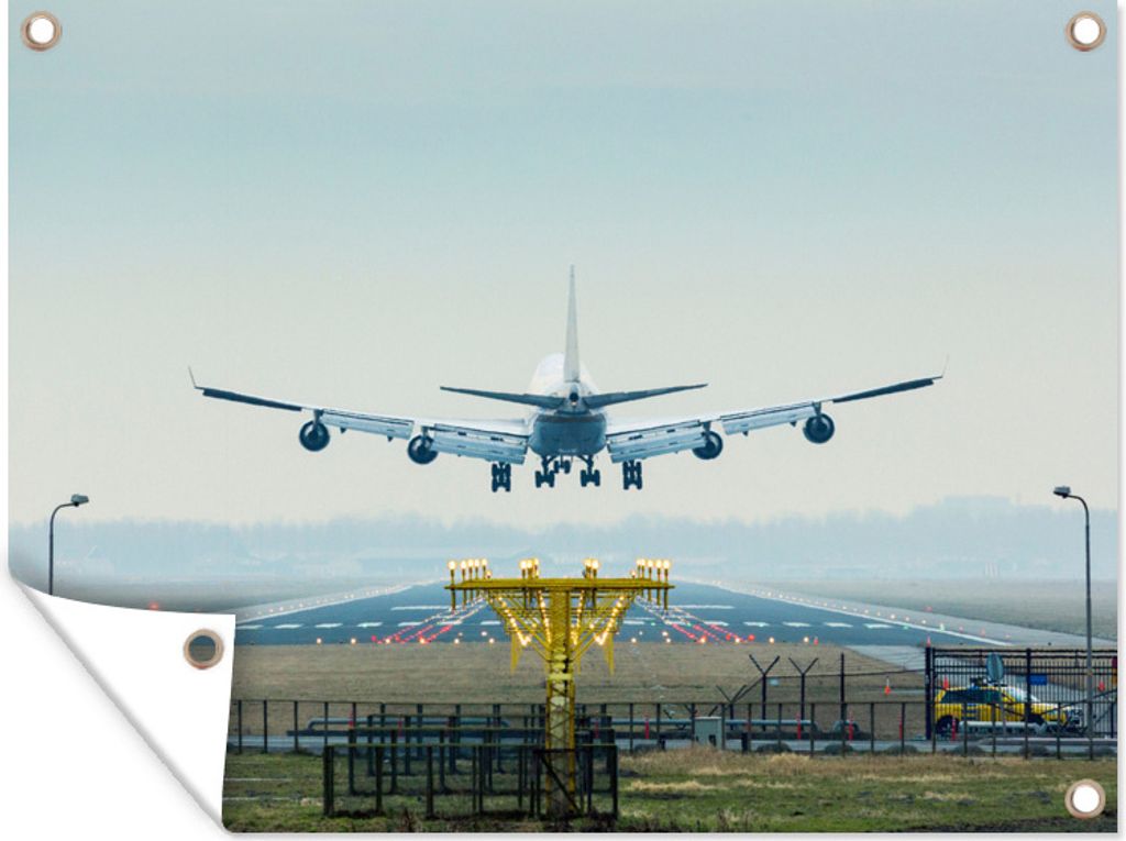 MuchoWow 40x30 cm Outdoor-Poster Gartendeko Sichtschutz Garten Poster für den Garten Flugzeug landet in Schiphol