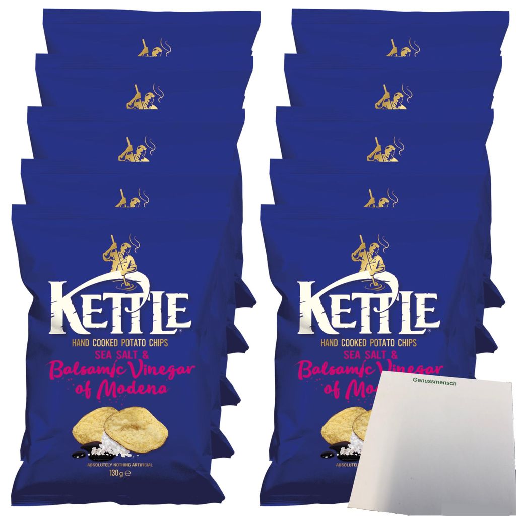 Kettle Chips mit Meersalz und Balsamico Essig (10x130g Packung) + usy Block