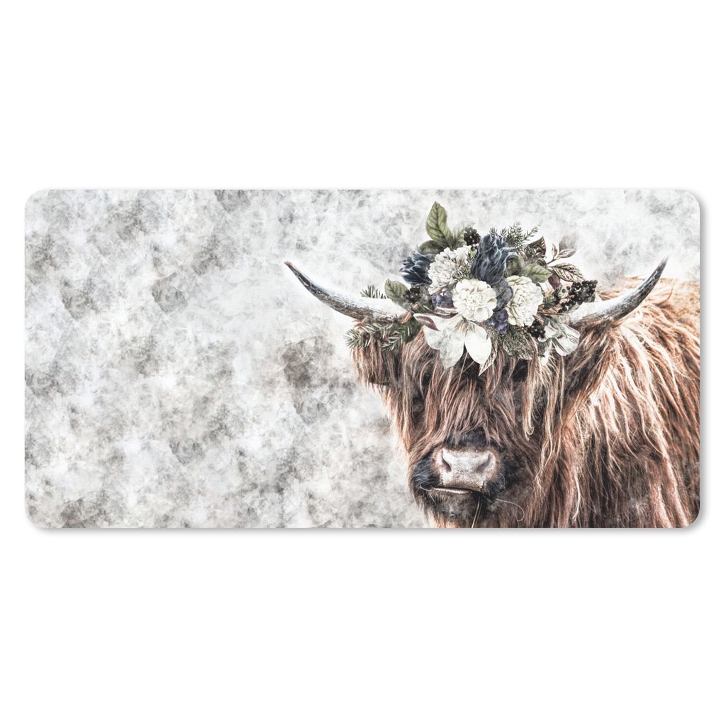 MuchoWow Mauspad Mousepad Schottischer Highlander - Rosen - Rauch 60x30 cm - Mousepads - Maus Mat - Pad - Mausunterlage - Nachhaltig