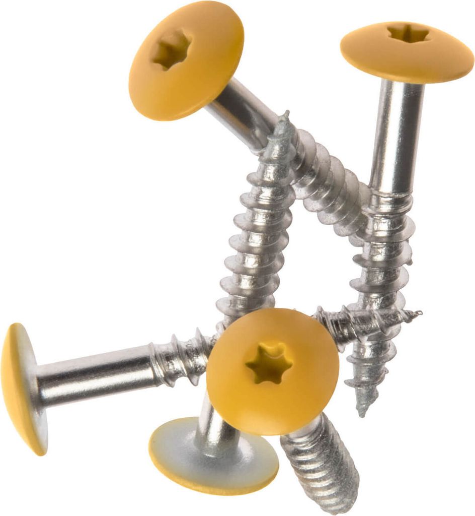 HPL- Schrauben, Fassadenschraube, Edelstahlschraube mit Kopflackierung | VIELE FARBEN | Faserzement, Holzpaneele, Alu Verbund (Gold Yellow (A04.1.7...