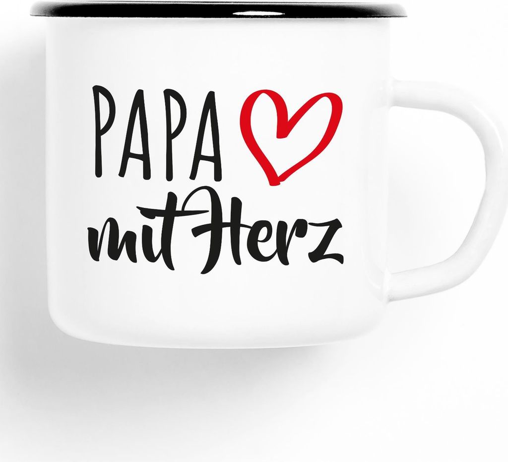 Huuraa Emaille Tasse Papa Geschenk Kaffeebecher Vintage 300ml Papa Präsent